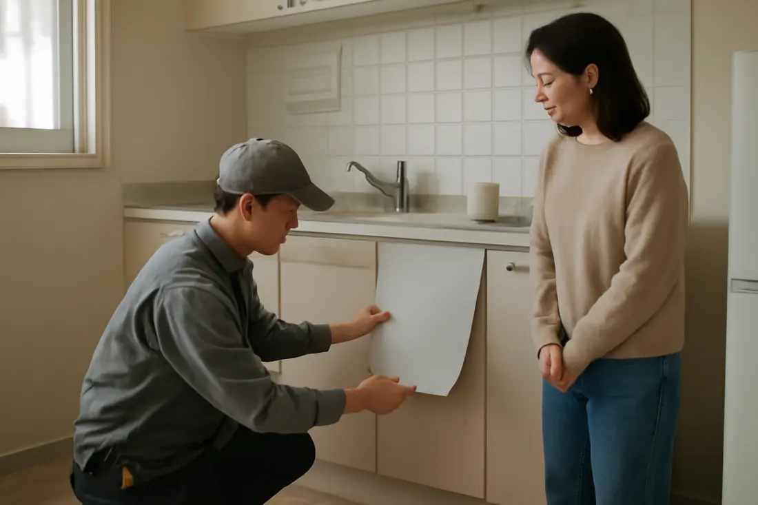 인테리어 필름 시공 작업 이미지